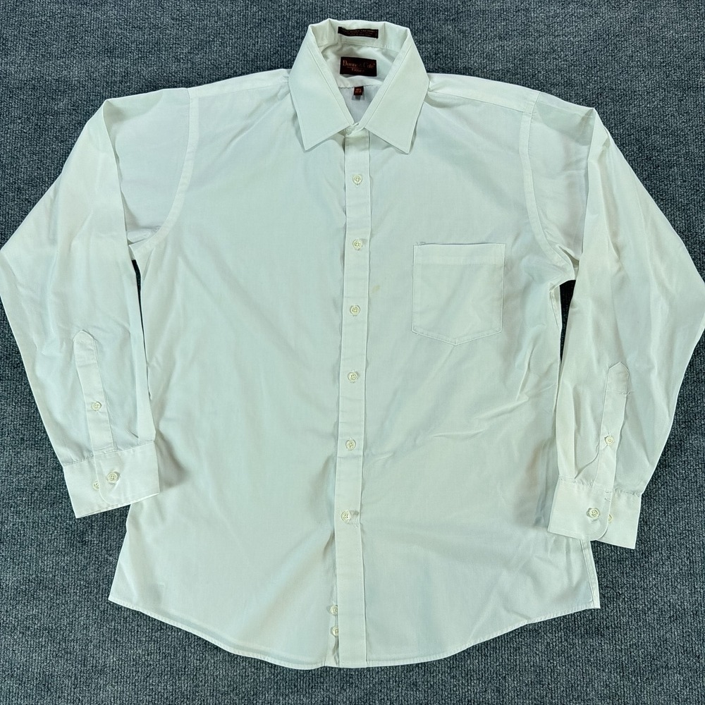 VTG Dunne & Cole Men Dress Shirt 16.5 34/35 White Fitted Long Sleeve Button Up